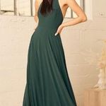 Lulus  Mythical Kind of Love Dress Womens Size Large Maxi Dark Green Chiffon NWT Photo 0