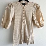 J.Crew New Vintage Rib Puff Sleeve Henley Top in Light Khaki Natural Size XXS Photo 2