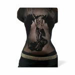 Black flocked Angel Print Mesh Top Green Photo 12