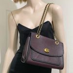 Coach 75575 Parker Polished Pebbled Leather Turnlock Oxblood Chain Shoulder Bag Photo 2
