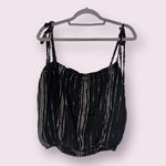 Elan Black Metallic Stripe Tie Strap Top Medium Photo 7