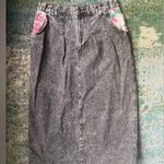 Vintage 80s Tanya Tucker black acid wash midi denim pencil skirt, size medium Photo 2