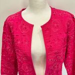 Chico's Chico’s Eyelet Bloom 3/4 Sleeve Open Front Jacket Vivacious Hot Pink 1/M Barbie Photo 3
