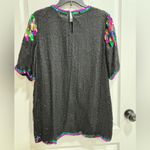 Vintage Jewel Queen Black Beads and Sequins, 100% Pure Silk, A6 Size XL Photo 5