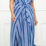 Eloquii Elements Blue Stripe Tie Front Deep V Plunging Neckline Maxi Dress 14/16 Photo 0