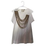 Fumblin' Foe white T shirt top tan gold fringe rope draping cold shoulder size M Size M Photo 3