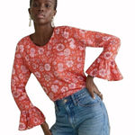 J.Crew  Winter‎ Garden Top in Poppy Fields Sz M Floral Bell Long Sleeve Preppy Photo 0