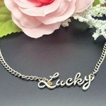 5X Brand Silver Tone Curb Chain LUCKY Pendant Necklace 16" to 18" Orange Crystal Photo 0