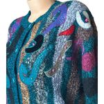 Jaclyn Smith Vtg 90s  Multi Color Wild Pattern Embellishrd Cardigan Sweater Sz M Photo 3