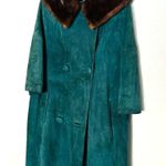 Vintage Andy Anderson Suede Green Rabbit Fur Collar Button Trench Coat Size M Size M Photo 6