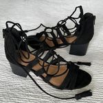 Madden Girl  strappy black sandals with tassels and chunky heel 7 Photo 3