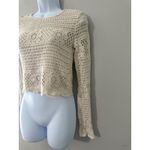 AQUA Beige Crochet Lace Crop Top Long Sleeve Crew Neck Women's XS Photo 2