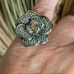 TK316 Stainless Steel Topaz Rhinestone Flower Ring Size 6 Silver Photo 6