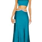 Yaura Fife Satin Crystal Waist Cut out Skirt in Blue XSmall New Womens Midi Size XS Photo 0