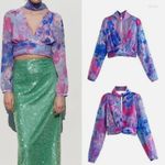 ZARA NWOT  LONG SLEEVE FLORAL WATERCOLOR CROP TOP CHIFFON FABRIC MEDIUM Photo 1