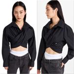 Alexander Wang NWT  Cross Front Cropped Shirt Black Size 6 Designer Luxury Photo 1