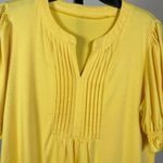 Flowy Yellow Boho Blouse Feminine Cottagecore Puff Sleeve Stretchy Large Top Photo 2