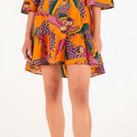 Farm Rio Farm‎ Rio Large Macaw Print Poplin Belted Mini Dress Orange Mutli Boho Colorful Photo 0
