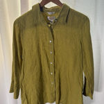 Talbots  Chartreuse Green Irish Linen Button Down Blouse Size 14‎ Petite EUC 532 Photo 0