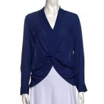 L'Agence  Silk Long Sleeve V-Neck Knotted Blouse in Blue Size Extra Small‎ Photo 6