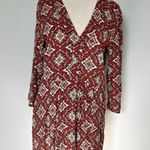 H&M Red Maroon White Vneck Long Sleeve Dress Photo 0