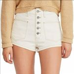 Free People  Bridgette Denim‎ Shorts High Rise Button Fly Ivory Cream Photo 0