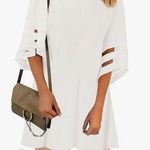 NEW Casual Crewneck Mesh Panel 3/4 Bell Sleeve Loose Tunic Dress 3X White Photo 0
