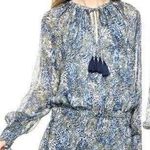 Ramy Brook Tiered Tassel Tie Neck Blouson Dress Brinley Blue Floral Size Med Photo 0