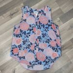 Cynthia Rowley Floral Linen Sleeveless Shirt Button Front Blue Coral Red Large Photo 9