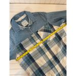 American Eagle NWOT Mix Denim Plaid Contrast Button Shirt Blue & Cream Size XS Photo 5