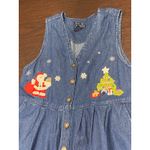 Jane Ashley Vintage Denim Jumper Dress Xmas Embroidered Santa Tree Sz PM Photo 2