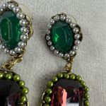 Shades of Green, Red, Purple Pierced Post Dangle Drop Earrings Faux Pearl Accent Red Photo 3