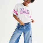 Barbie Airbrushed Logo Cropped Varsity Graphic Tee. White Size XL Photo 2