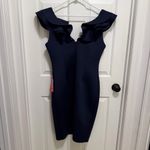 Eliza J  Scuba V-Neck Ruffled Cap Sleeve Sheath Dress Navy Size 14 Photo 3