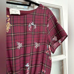Everly Anthropologie Burgundy Plaid Floral Boho Midi Dress Size S Small Photo 3