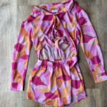 Lovers + Friends  Retro 70s Print Tie Romper Pink Orange Festival Outfit Photo 0