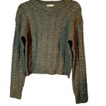 Ashley by 26 International  Vintage Green Cropped Cable Knit Long Sleeve Sweater Photo 1