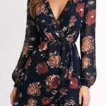 Lulus  pretty pretender navy floral mini long sleeve dress -  XS Photo 0