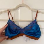 Blue Satin and Brown Lace Bralette Size XS Photo 1