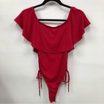 Forever 21  Red Ruffle neckline Bodysuit off the shoulder ladder side opening Photo 1