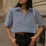 ZARA  Oversized Striped Button Down Crop Shirt Top Size Small Blogger Fave Photo 0