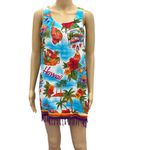 Vintage Beach Cabana Hawaiian Rayon Fringed Sleeveless Coverup Mini Dress Small Orange Photo 2