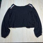 Free People Black Embroidered V Neck Long Sleeve Boho Cropped Top Shirt Size S Photo 9