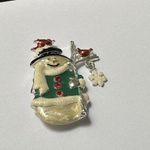 Rhinestone & Enamel Snowman With Cardinals Snowflake Charm Christmas Brooch Pin Silver Photo 2