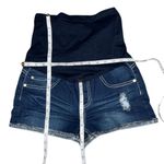 Bella Vida Women's Maternity Jeans Shorts Belly Band Blue Eyelet Lace Cuffs Sz S Photo 3
