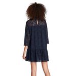 ZARA Lace 3/4 Sleeve Babydoll Mini Dress Navy Blue Size Large Photo 3