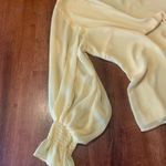 Vince Camuto Blouse 1X Yellow V-Neck Smocked Cuff Sheer Puffy Long Sleeves Photo 3