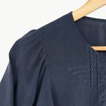 Sézane  Matty Ruffle Silk Short Sleeve Blouse | Sz FR 38 (US 6) | Navy Blue Photo 5