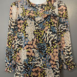Monteau  Blouse Womens Small Black Floral Ruffle Long Sleeve Sheer Lurex Top Photo 0