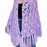 Vintage 70’s Glentey Purple Fringe Hippie Boho Crochet Shawl Shrug Poncho Photo 0